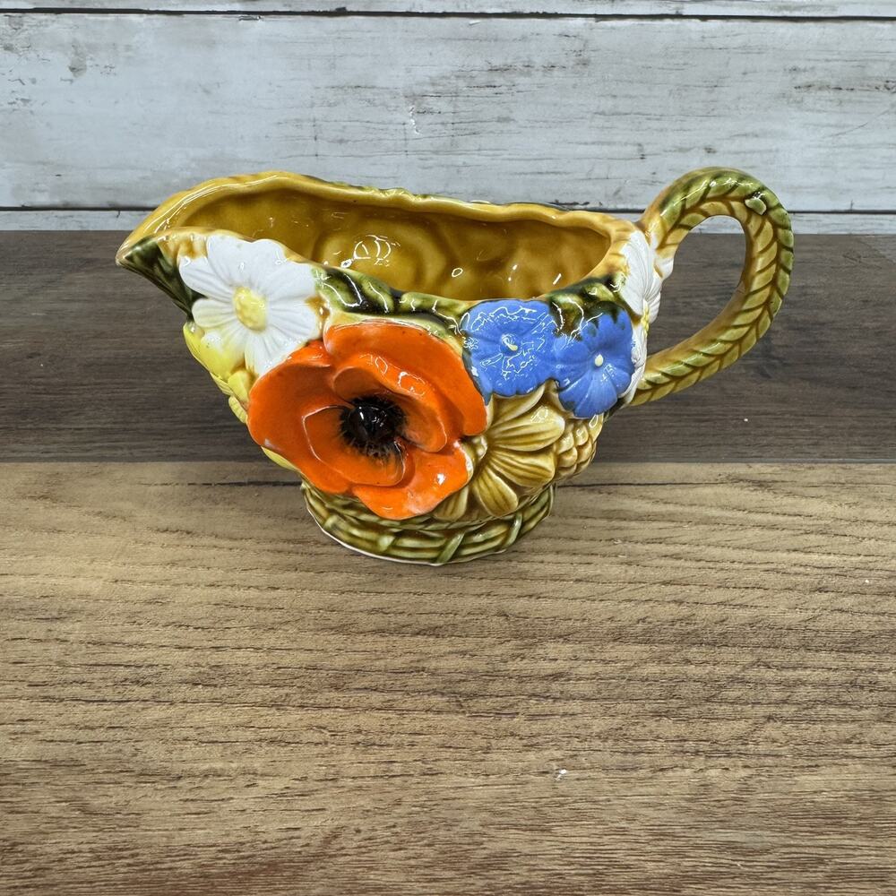 Inarco Ceramic Colorful Poppies and Daisies 3”H Creamer